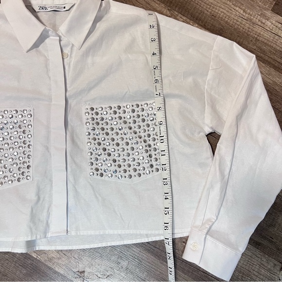 Zara EUC Cropped Button Down Studs Front Pockets Top Size XS - Picture 9 of 12